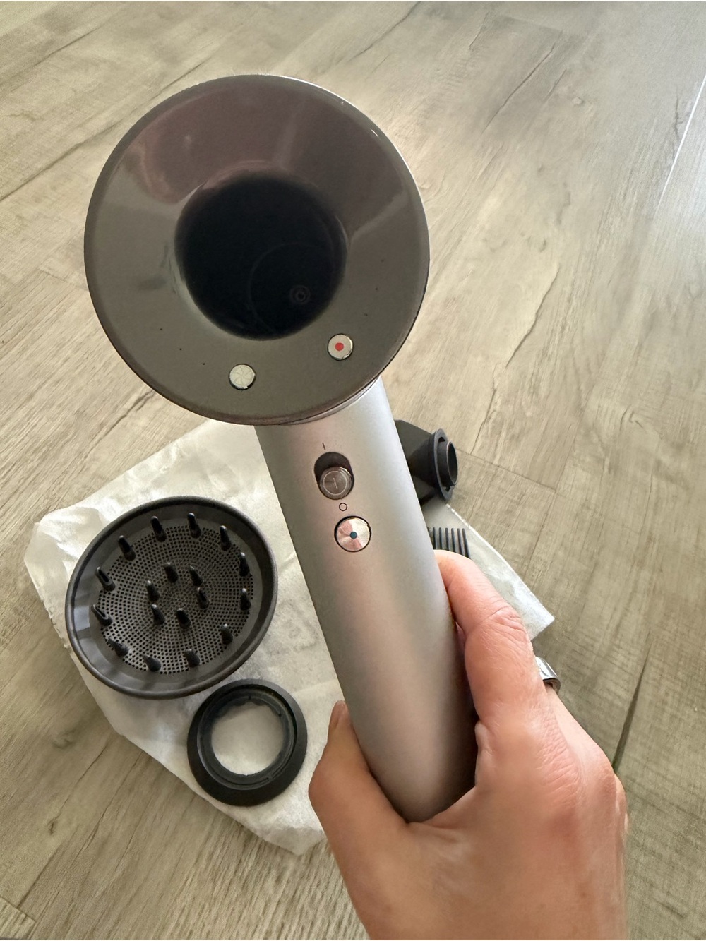 Dyson Silver and Dark Gray Supersonic-Style Hair Dryer with Attachments